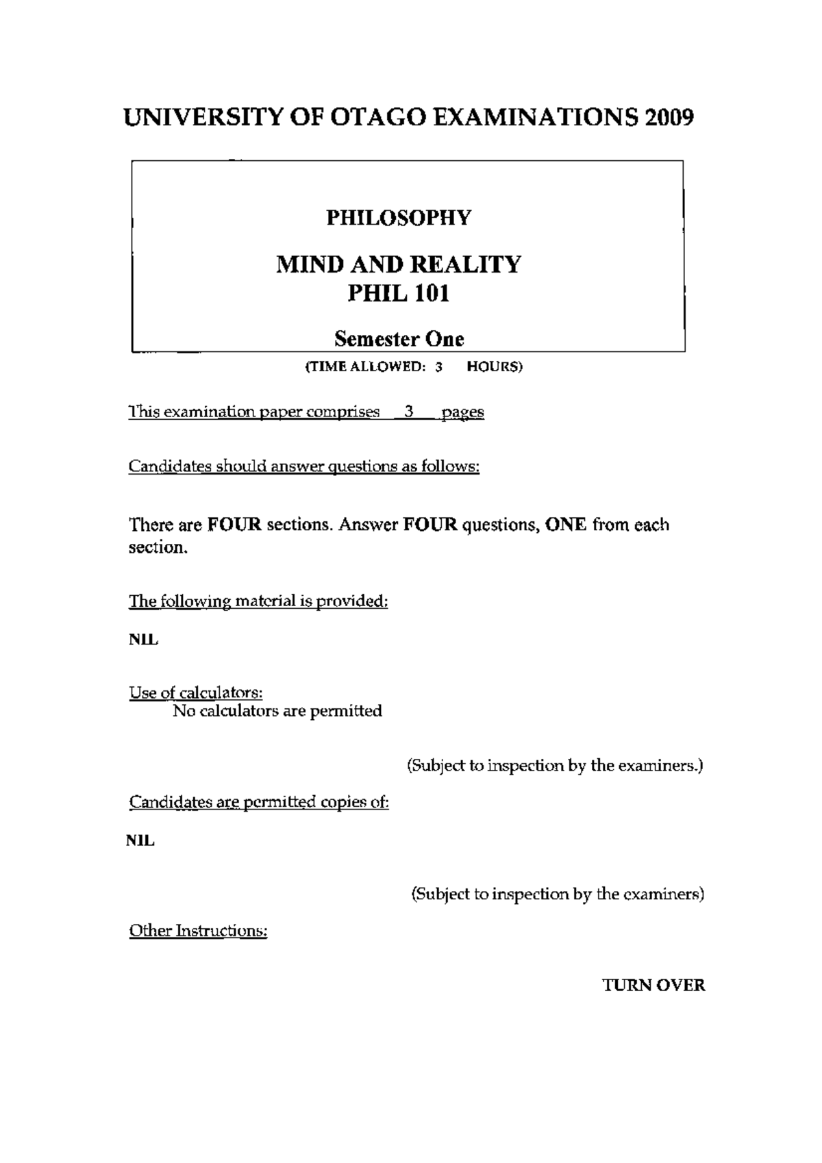 Exam 10 June 2009, questions - Mind and Reality - Studocu