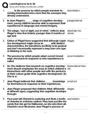 Learning Curve 4a 4b Child Psychology Study online at quizlet