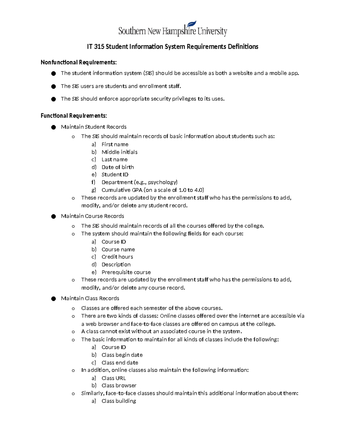 It315 student information system requirements definitions (2) - IT 315 ...