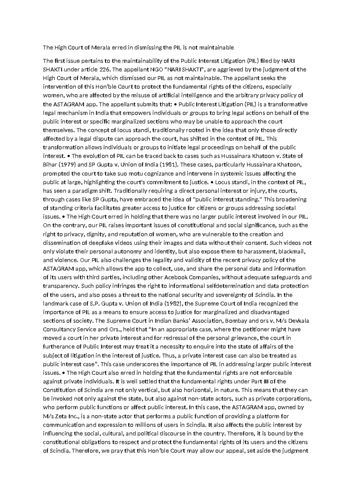 Advanced Arguments - The High Court of Merala erred in dismissing the ...