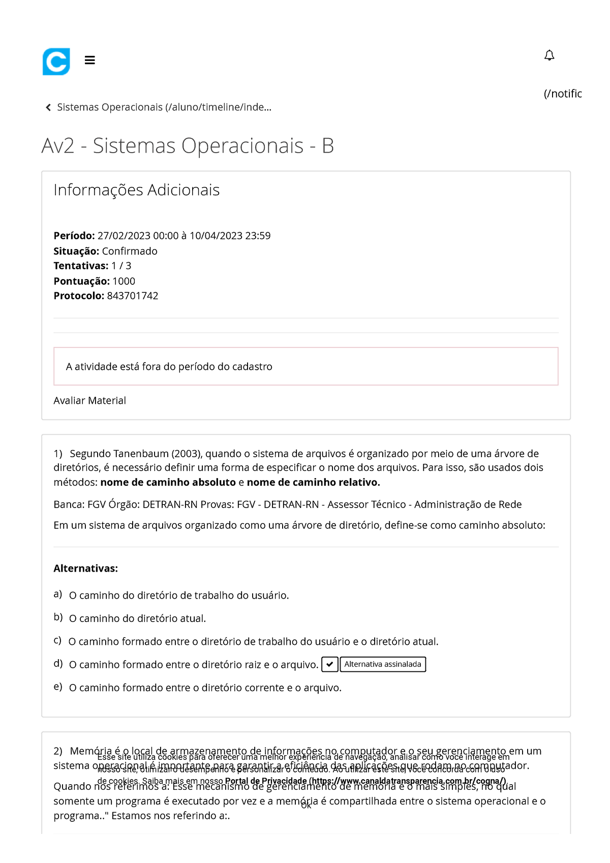 Colaborar - Av2 - Sistemas Operacionais - B - Sistemas Operacionais ...