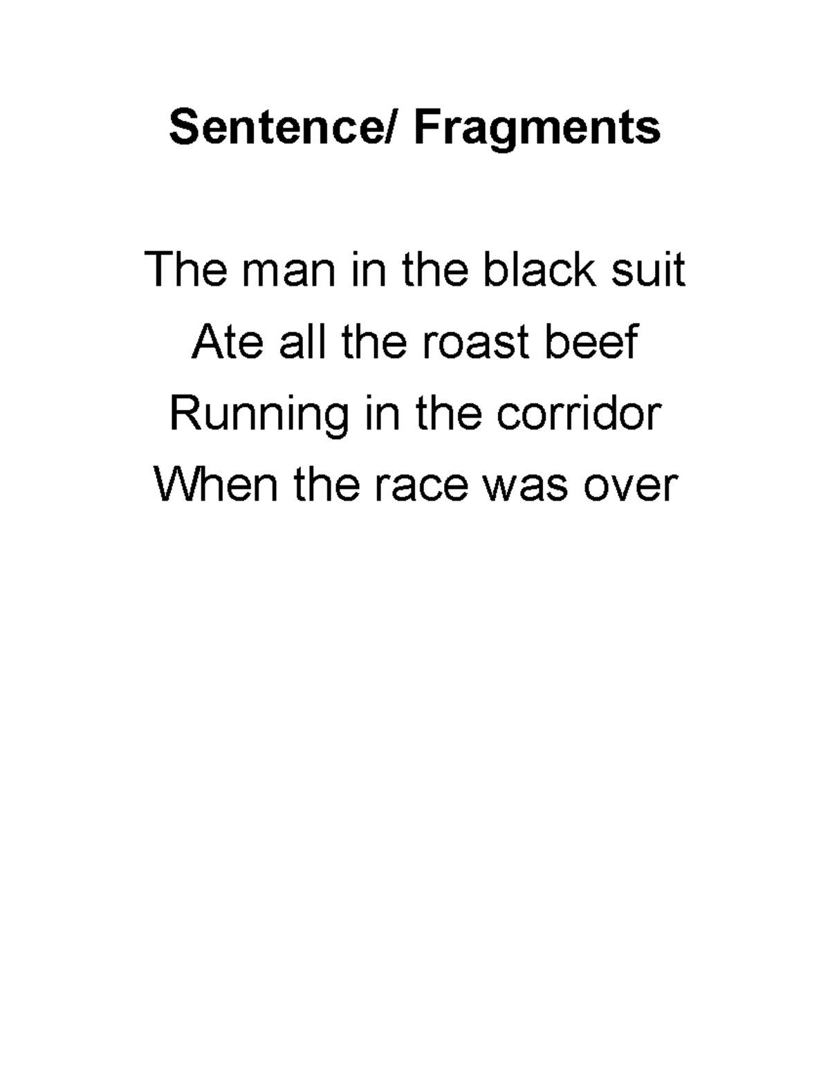 Verbphrase Linguistics Sentence/ Fragments The man in the black