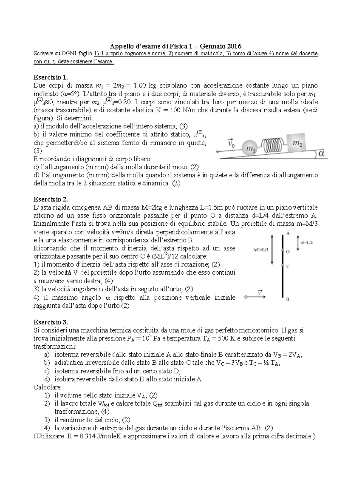 Fisica 1 Gennaio 2016 - Esame Con Soluzioni - Appello D’esame Di Fisica ...