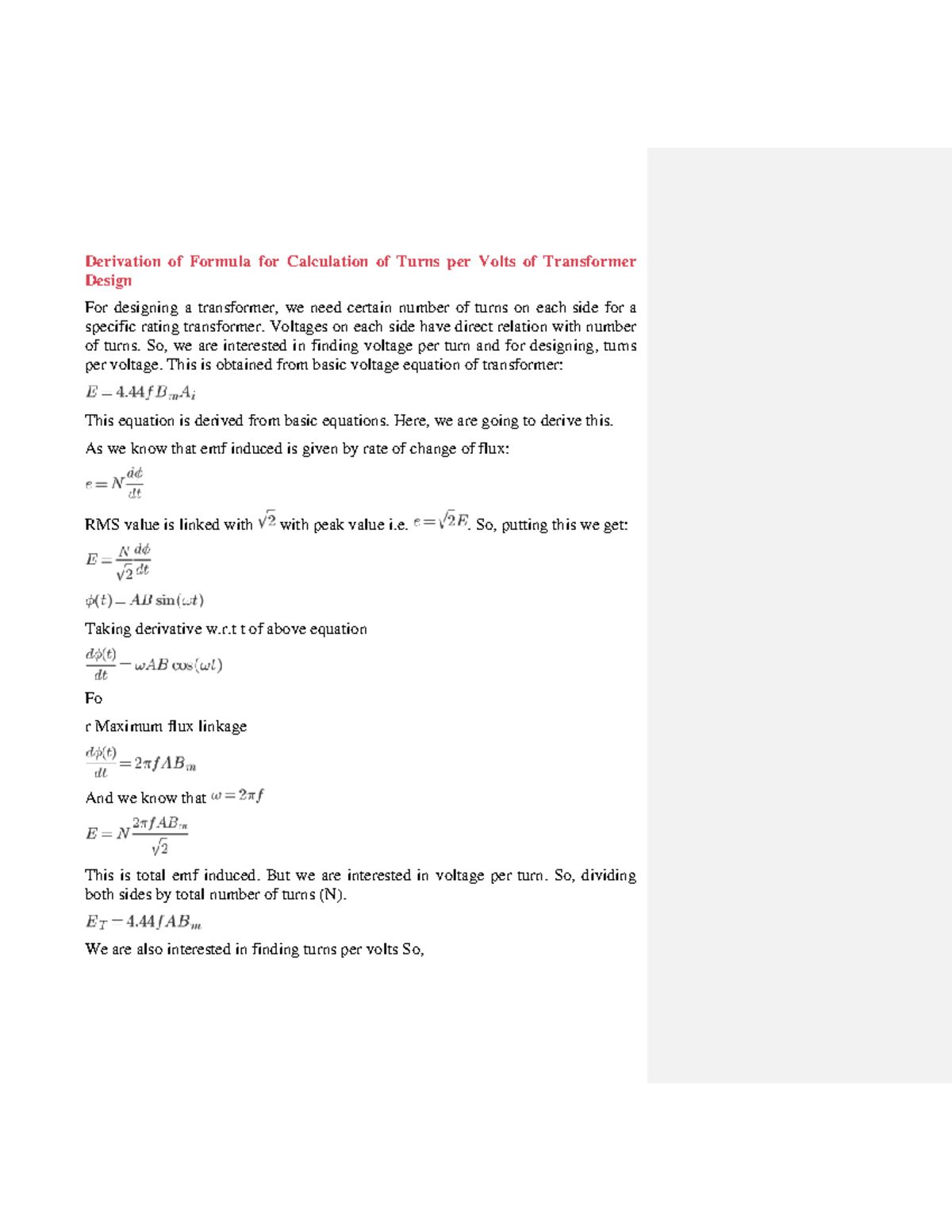 Scribfree - math - Derivation of Formula for Calculation of Turns per ...