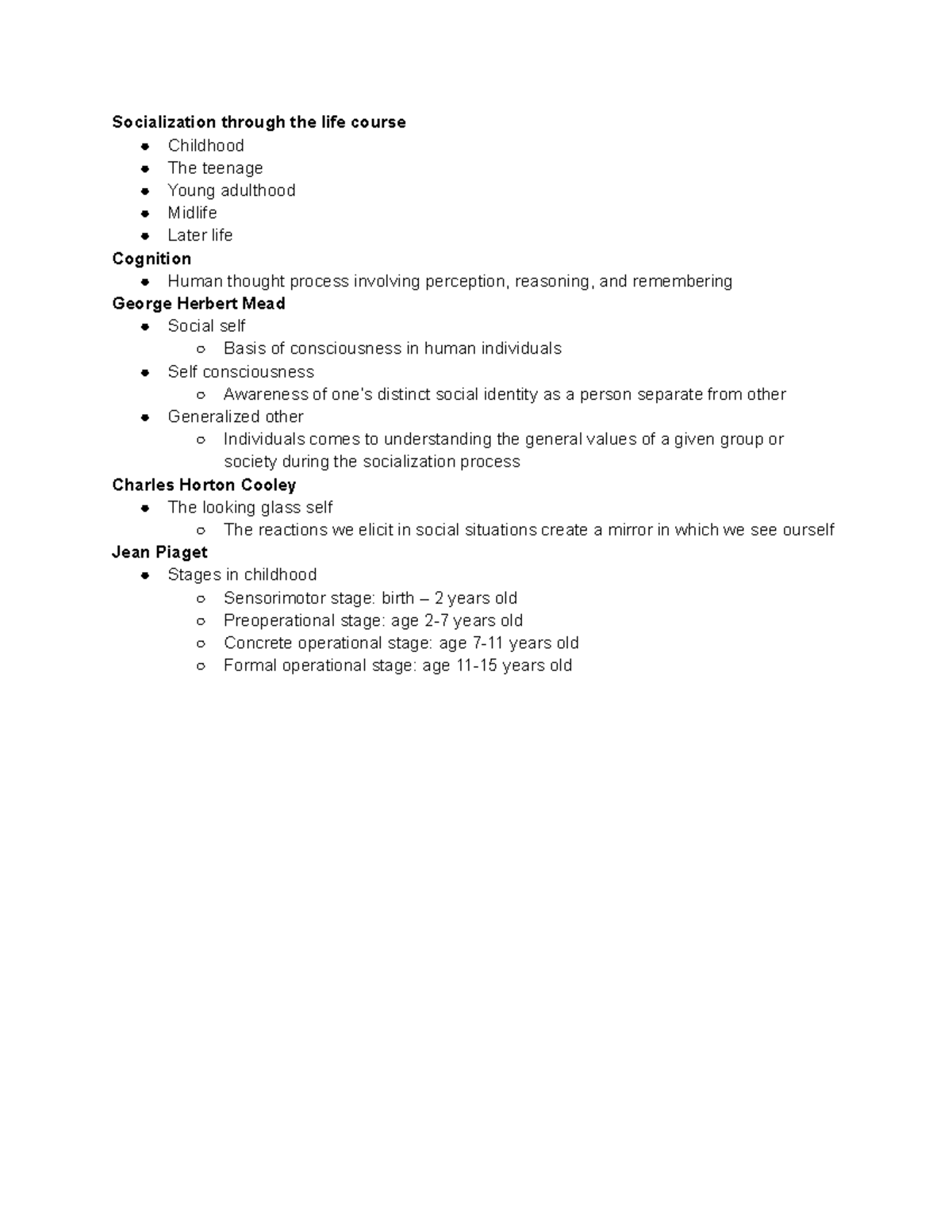 Sociology 101 ch4 - lecture notes - Socialization through the life ...