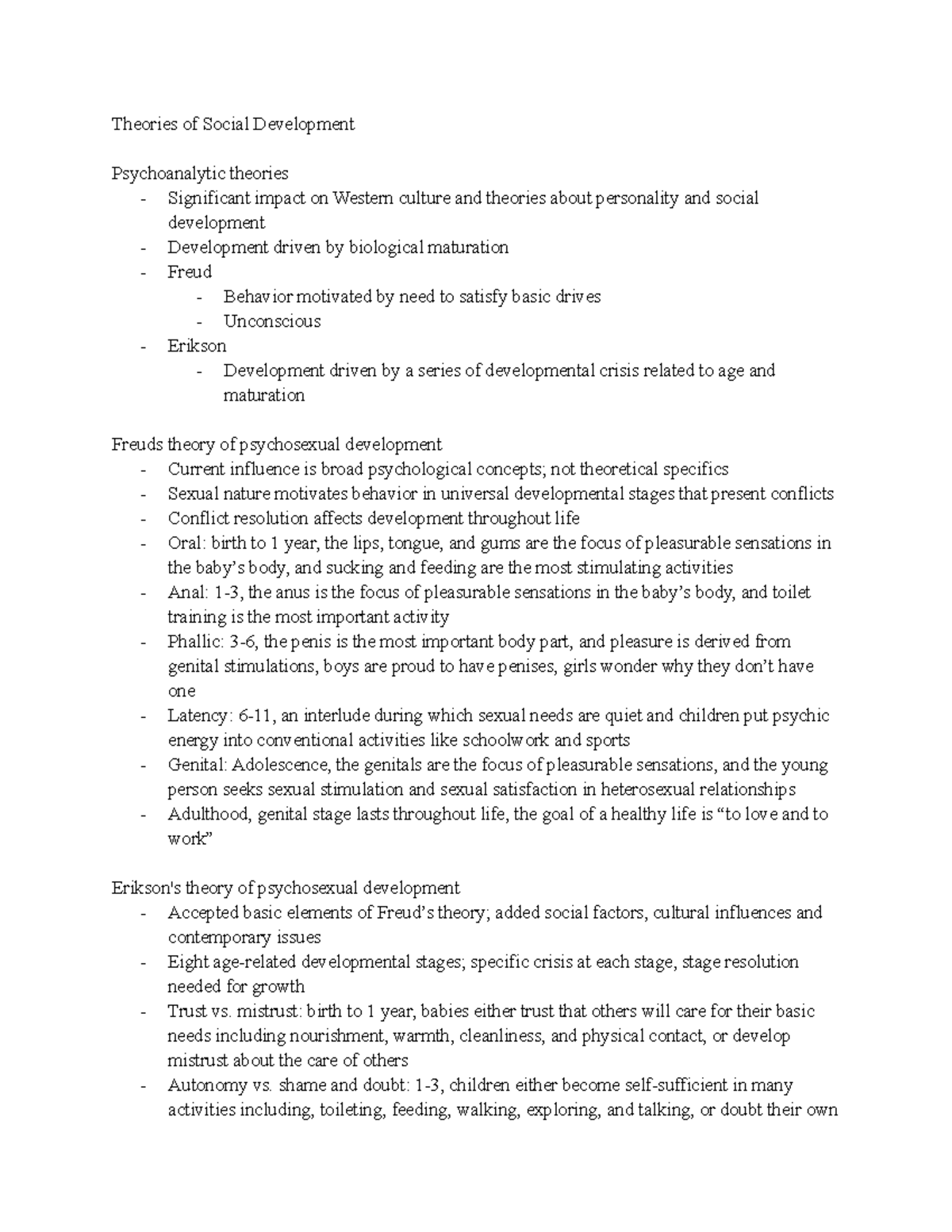 Chapter 9 Notes - Theories of Social Development Psychoanalytic ...