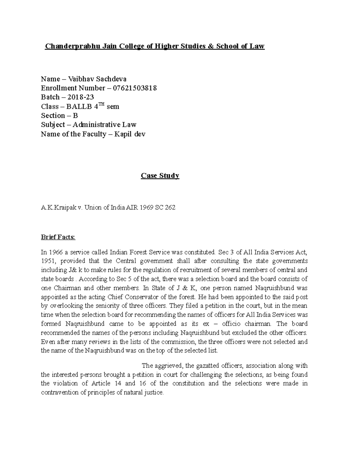 Admin Law PSDA - PSDA Assignment - Chanderprabhu Jain College of Higher ...