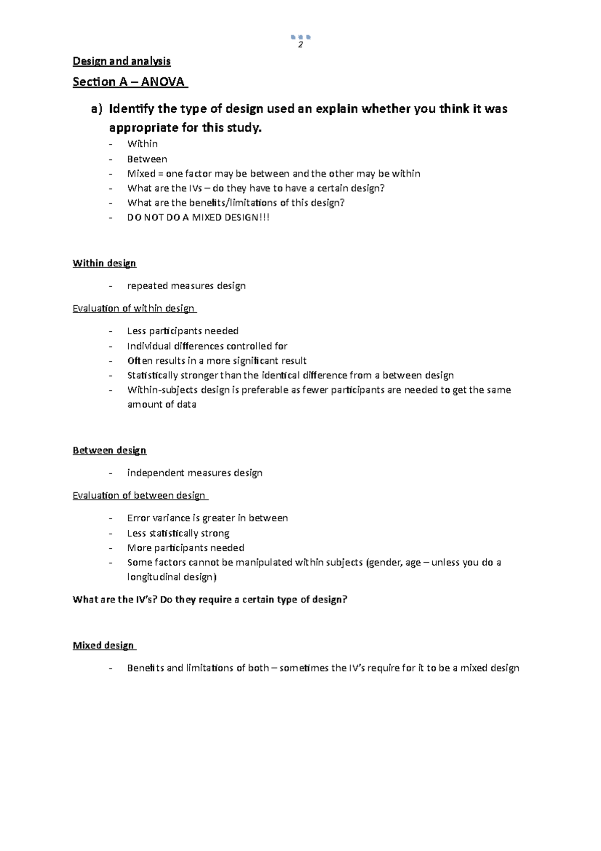 Design and analysis - Caroline Rix - Design and analysis Section A ...