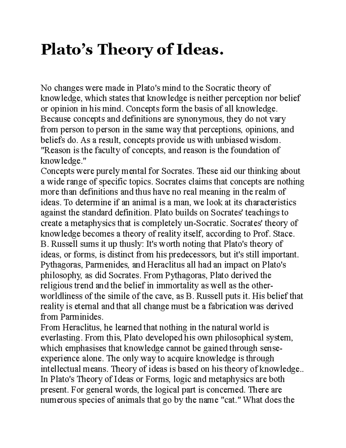 Plato's Theory of Ideas Greek Philosophy AMU Studocu