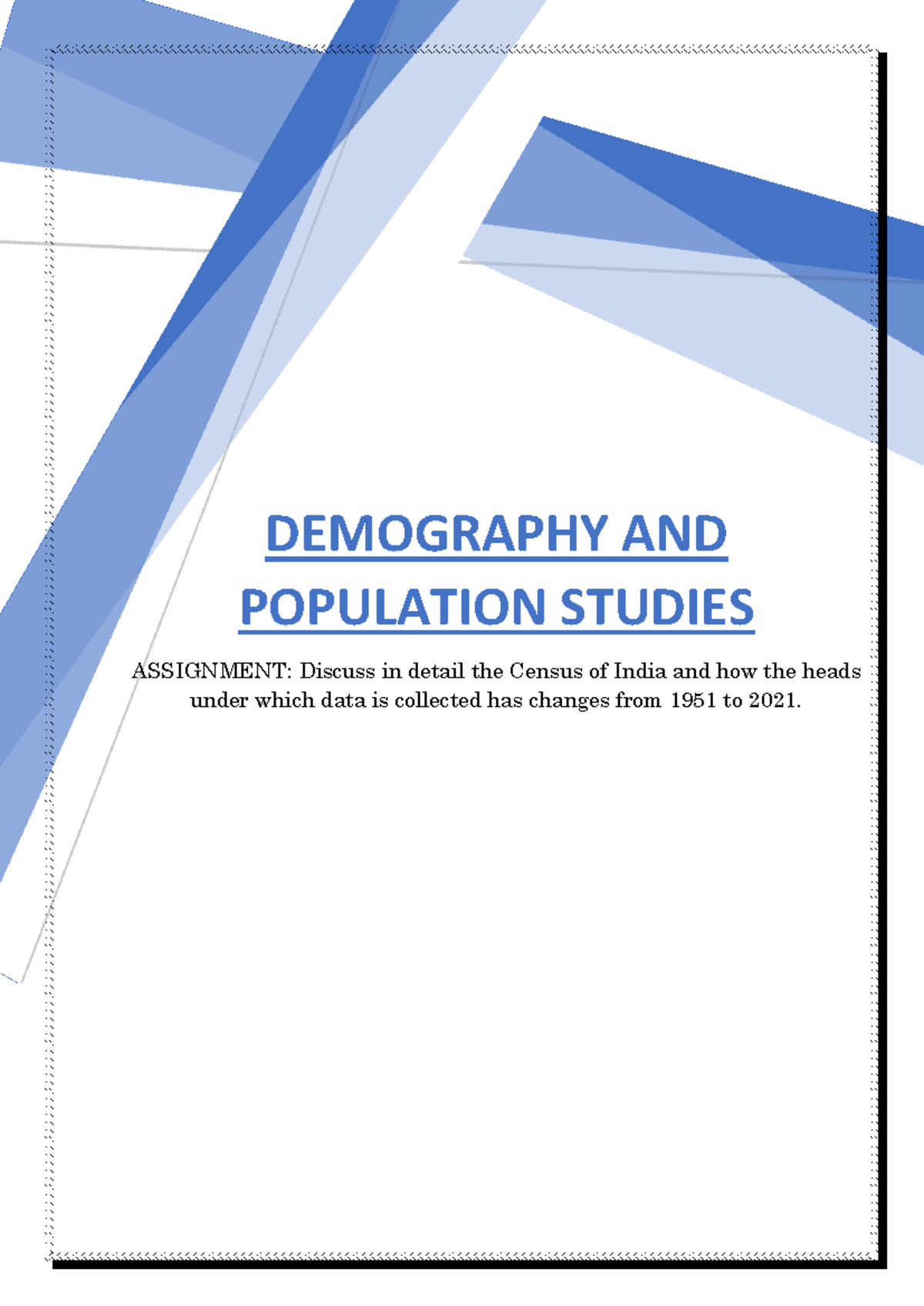 Demography AND Population Studies - DEMOGRAPHY AND POPULATION STUDIES ...