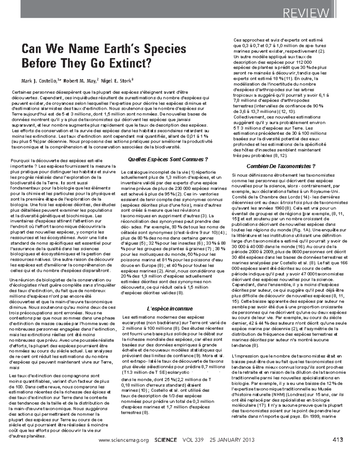 Costello et al., 2013 , Science copie Can We Name Earth’s Species