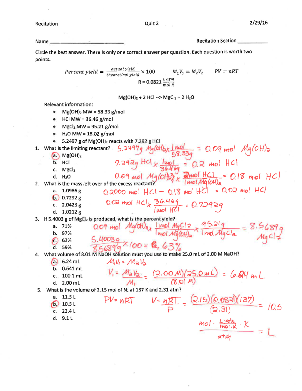 Recitation quiz notes - CHEM 210 - Studocu