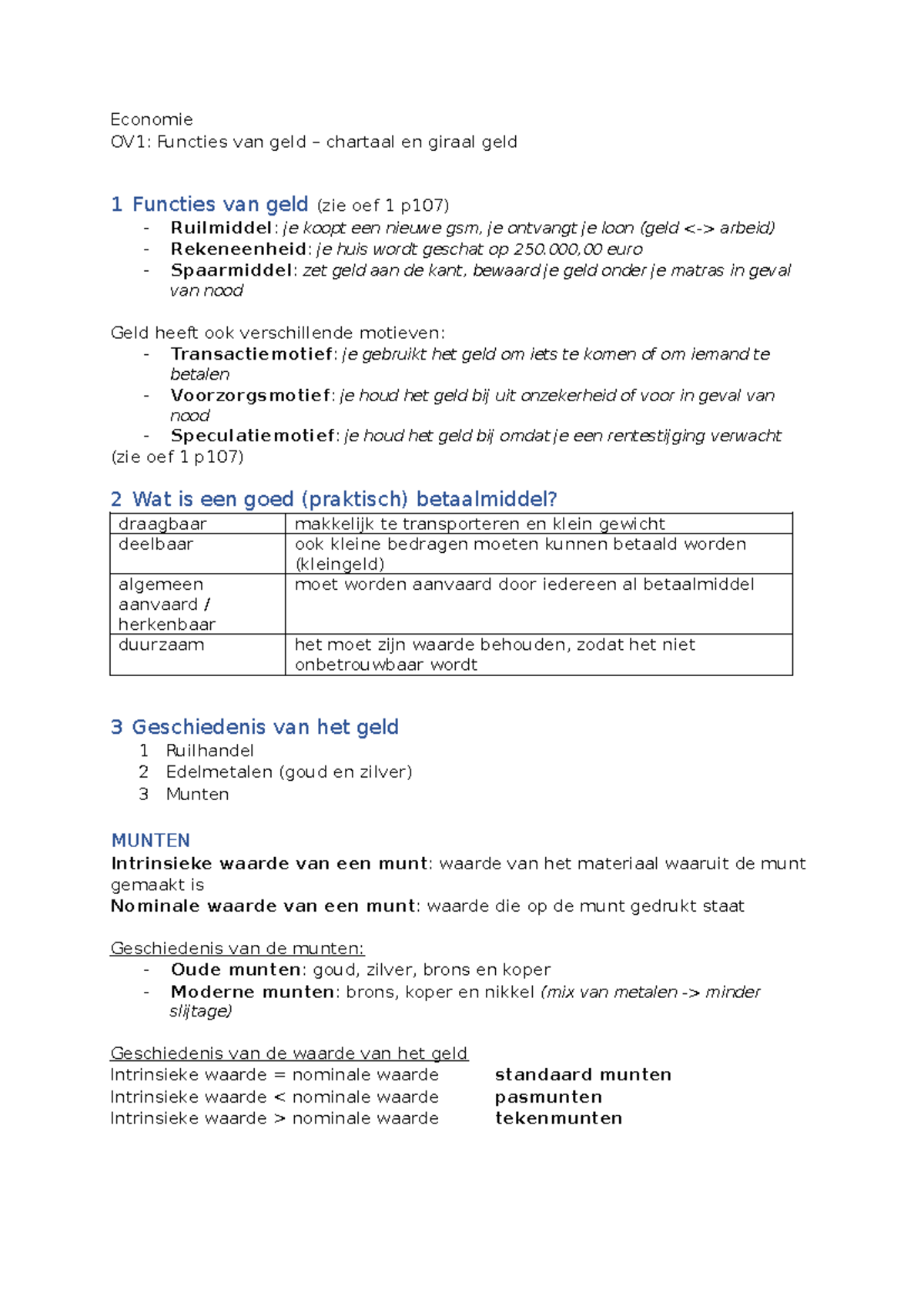 Thema 7 - OV1 - Economie OV1: Functies van geld – chartaal en giraal ...