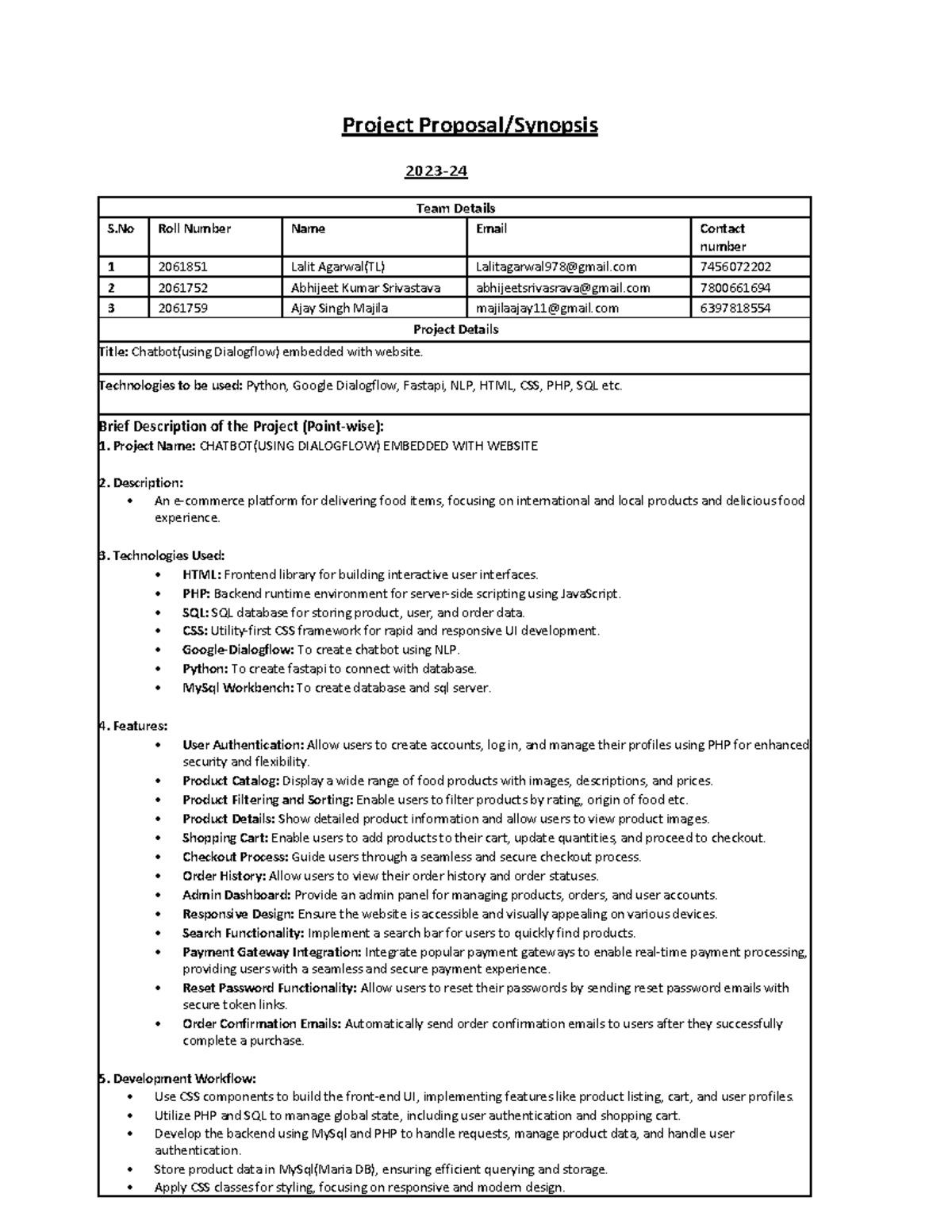 major project details for final year - Project Proposal/Synopsis 2023 ...