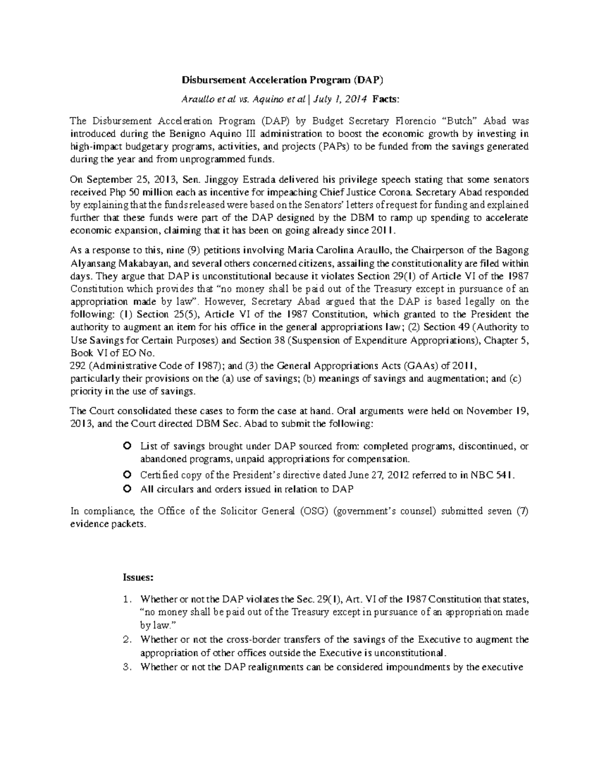 DAP Case Digest 1 - Philippine Politics and Governance - Studocu