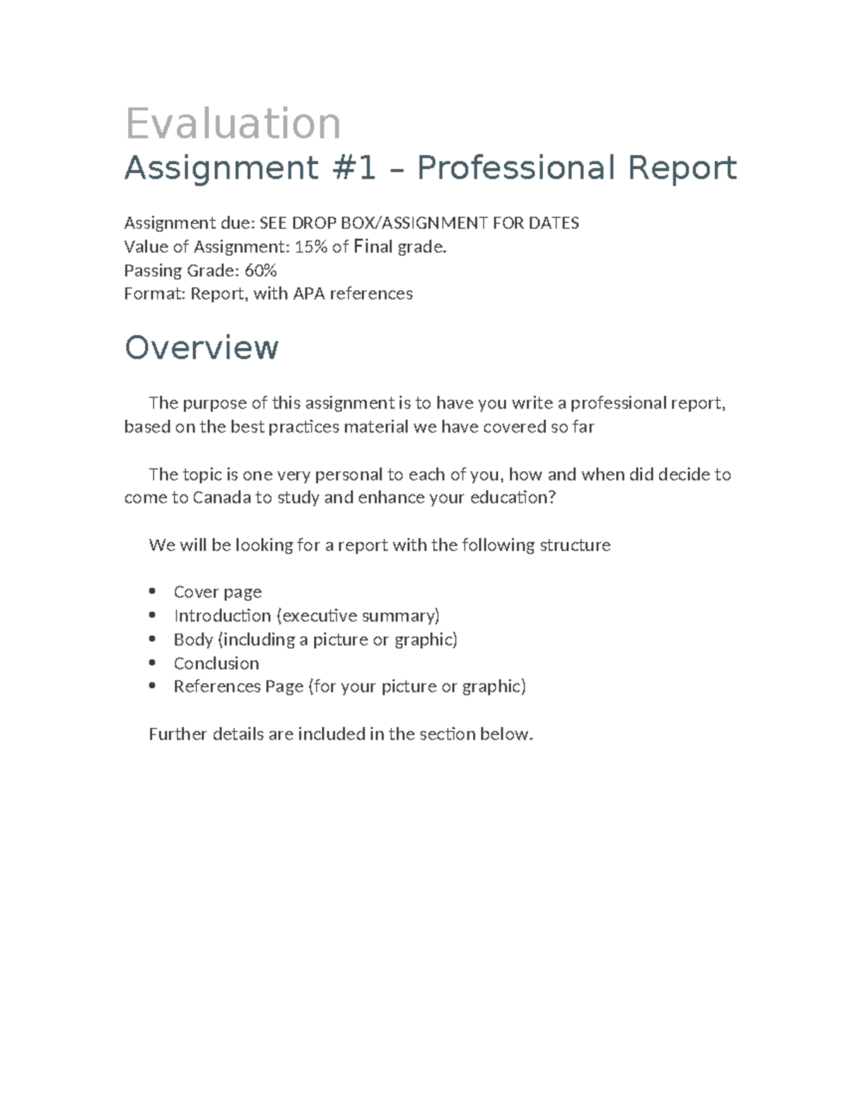 Assignment #1 - Professional Report (60) - Evaluation Assignment #1 ...