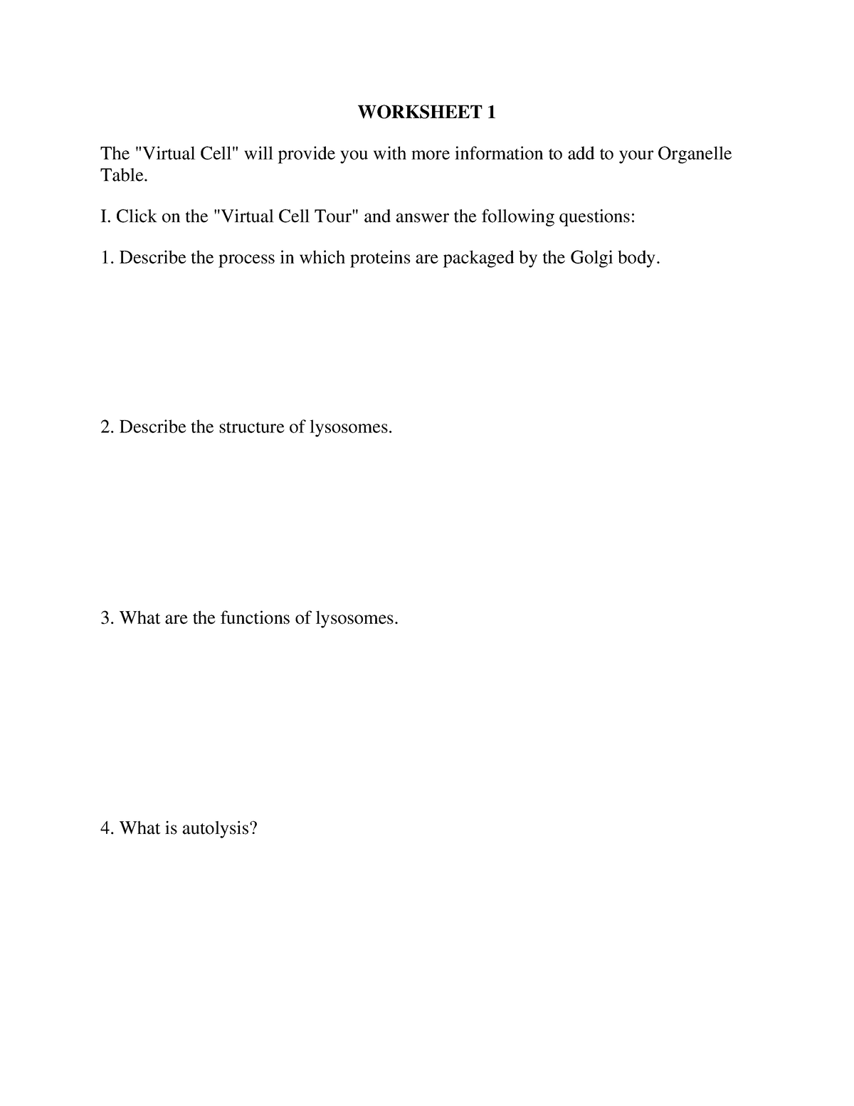 Virtual Cell Worksheet WORKSHEET 1 The Virtual Cell will provide