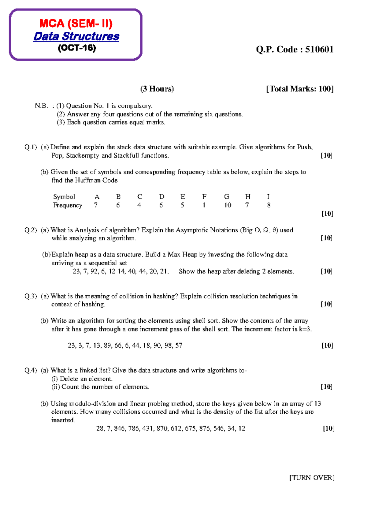 MCA Sem II OCT 2016 NET COPY - Q. Code : 510601 (3 Hours) [Total Marks ...