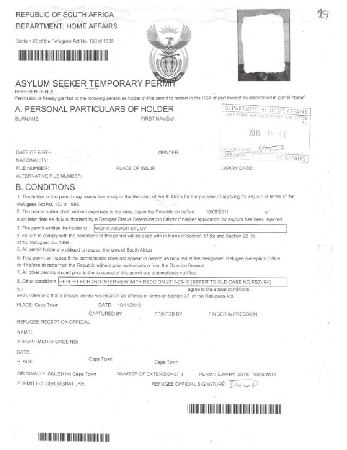 Section 22 Asylum Seeker Temporary Permit - Studocu