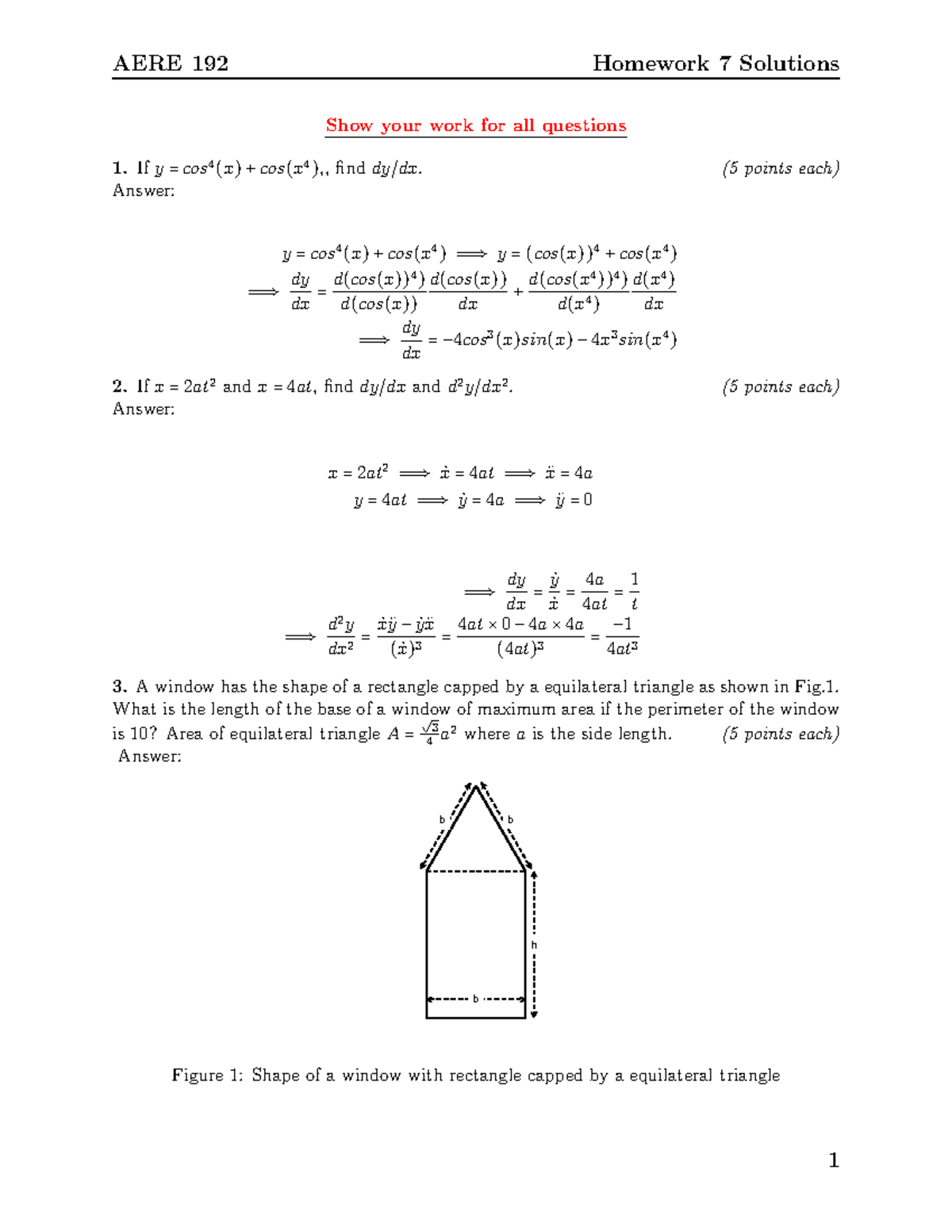 AERE 192 Homework 7 Solution - AERE 192 Homework 7 Solutions Show Your ...