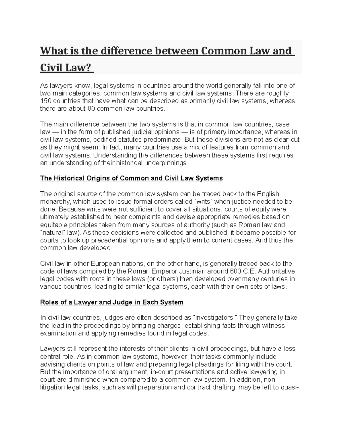 What is the difference between Common Law and Civil Law - What is the ...