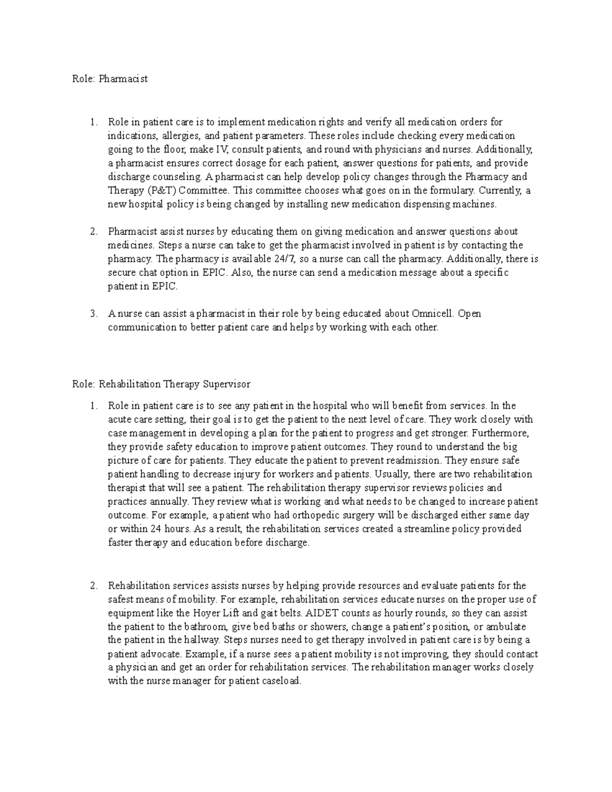 Revised QSEN 2023 - QSEN Examples - Role: Pharmacist 1. Role in patient ...