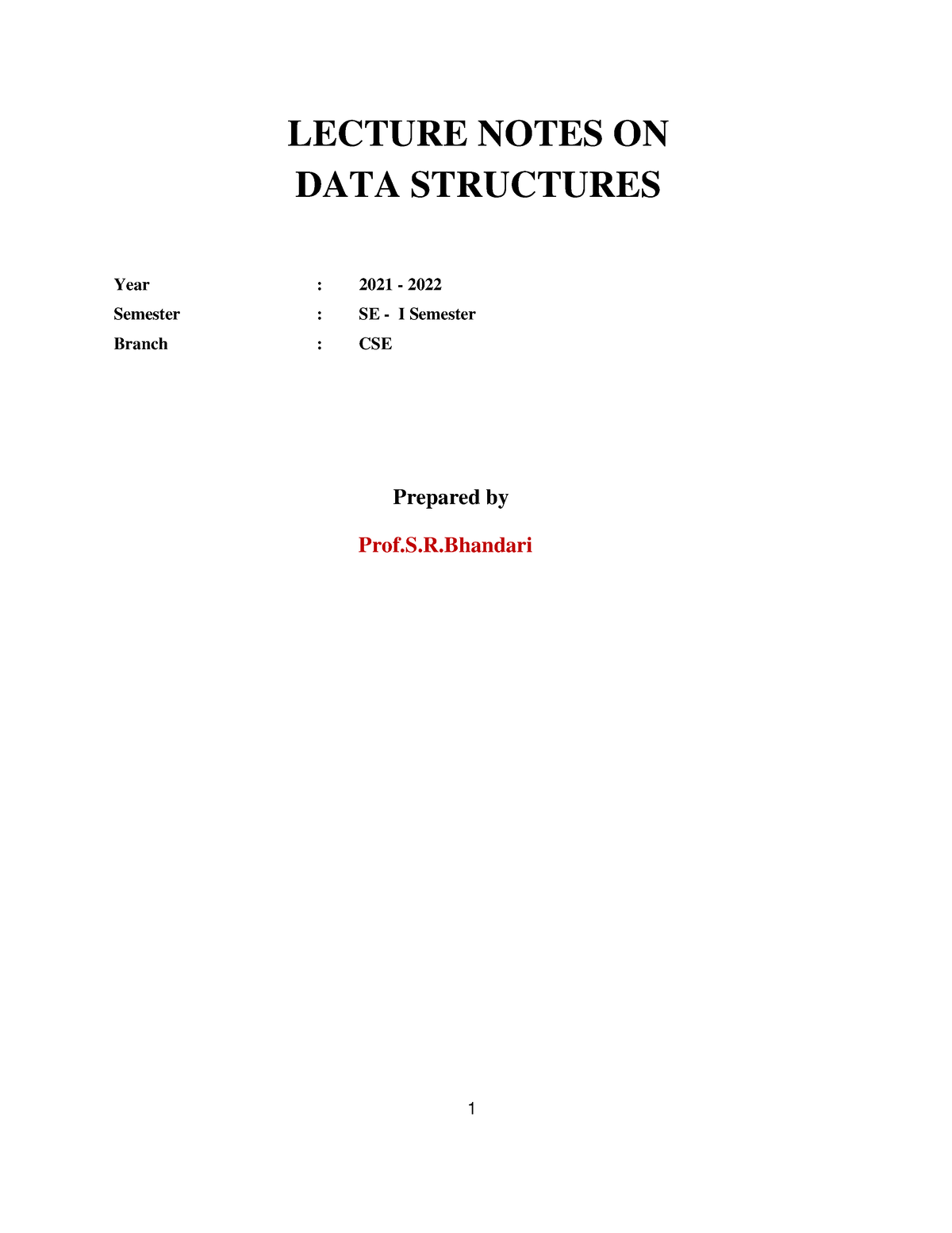 FDS - Notes - Unit-4 - LECTURE NOTES ON DATA STRUCTURES Year : 2021 ...