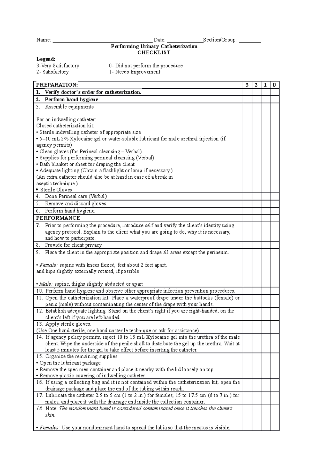 Urinary- Catheterization-Checklist - Name ...