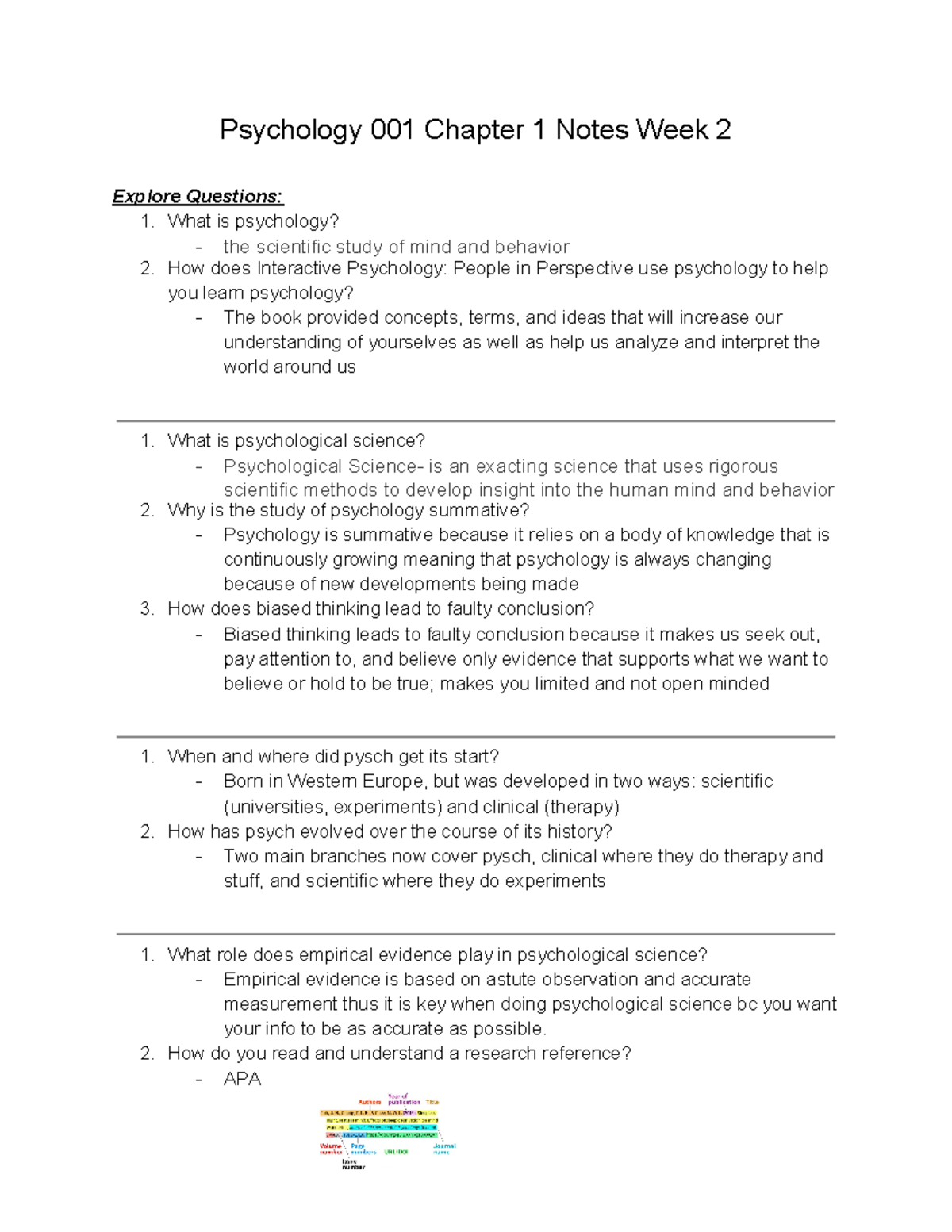 Psychology 001 Chapter 1 Notes Week 2 - Psychology 001 Chapter 1 Notes ...