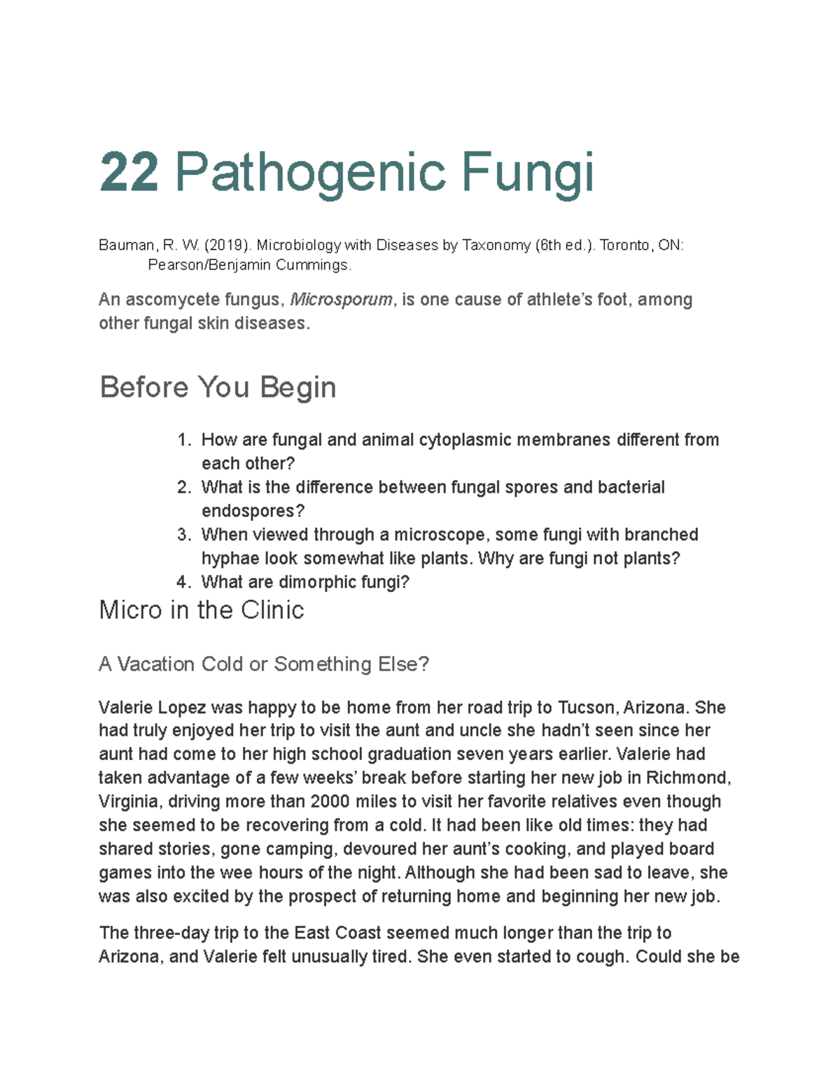 22 Pathogenic Fungi - Bauman, R. W. (2019). Microbiology With Diseases ...