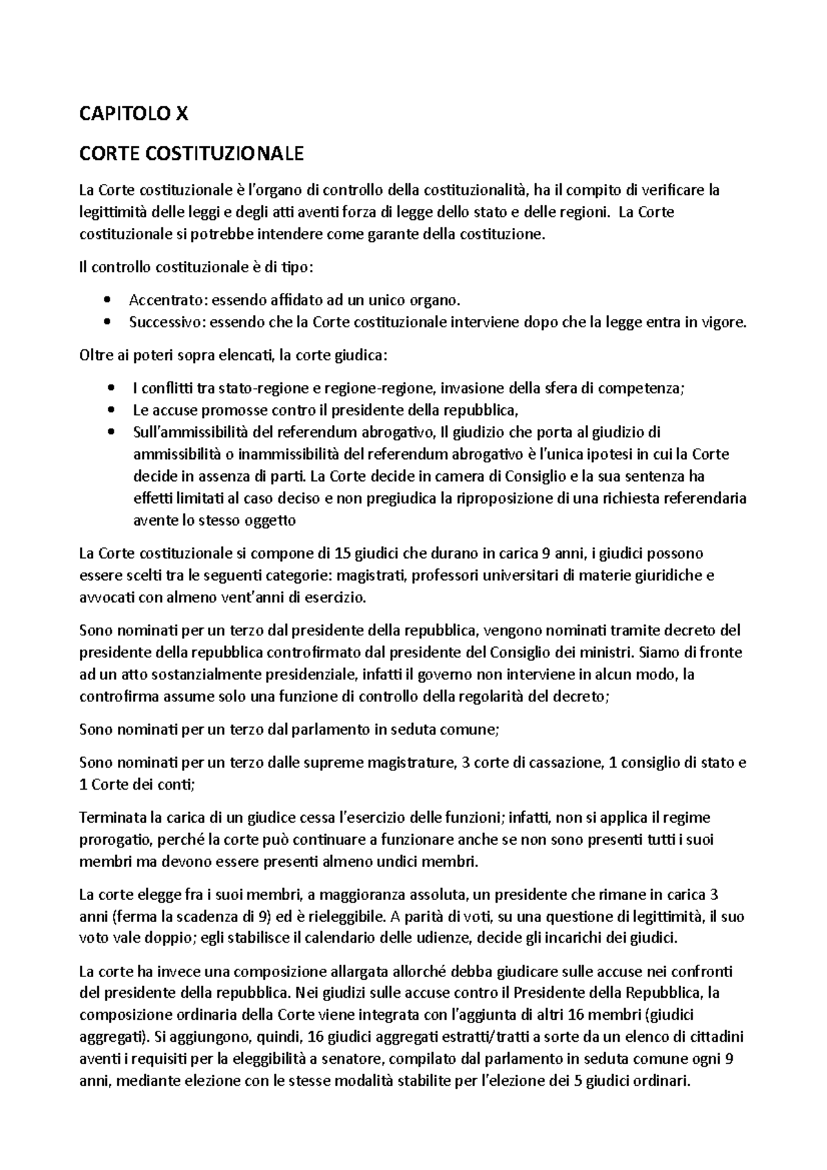 Capitolo X - RIASSUNTO CORTE COSTITUZIONALE - CAPITOLO X CORTE ...