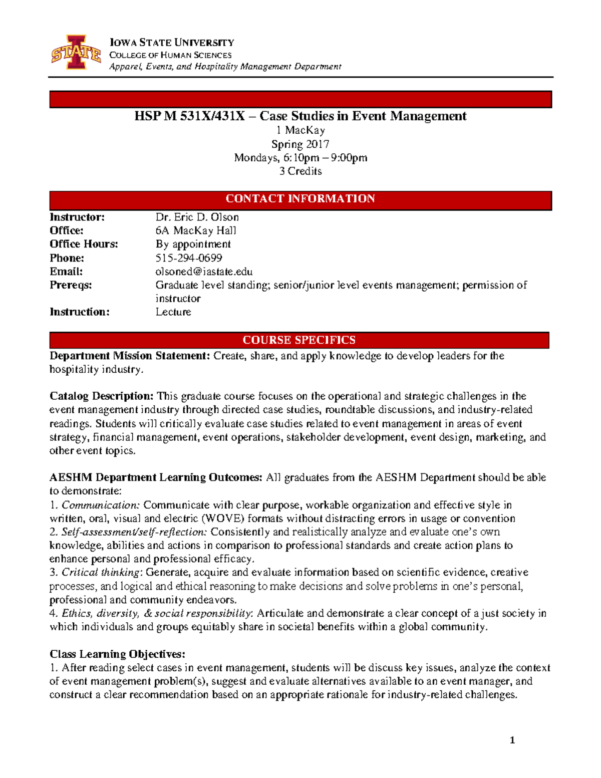 Case studies Event IOWA STATE UNIVERSITY COLLEGE OF HUMAN SCIENCES Apparel, Events