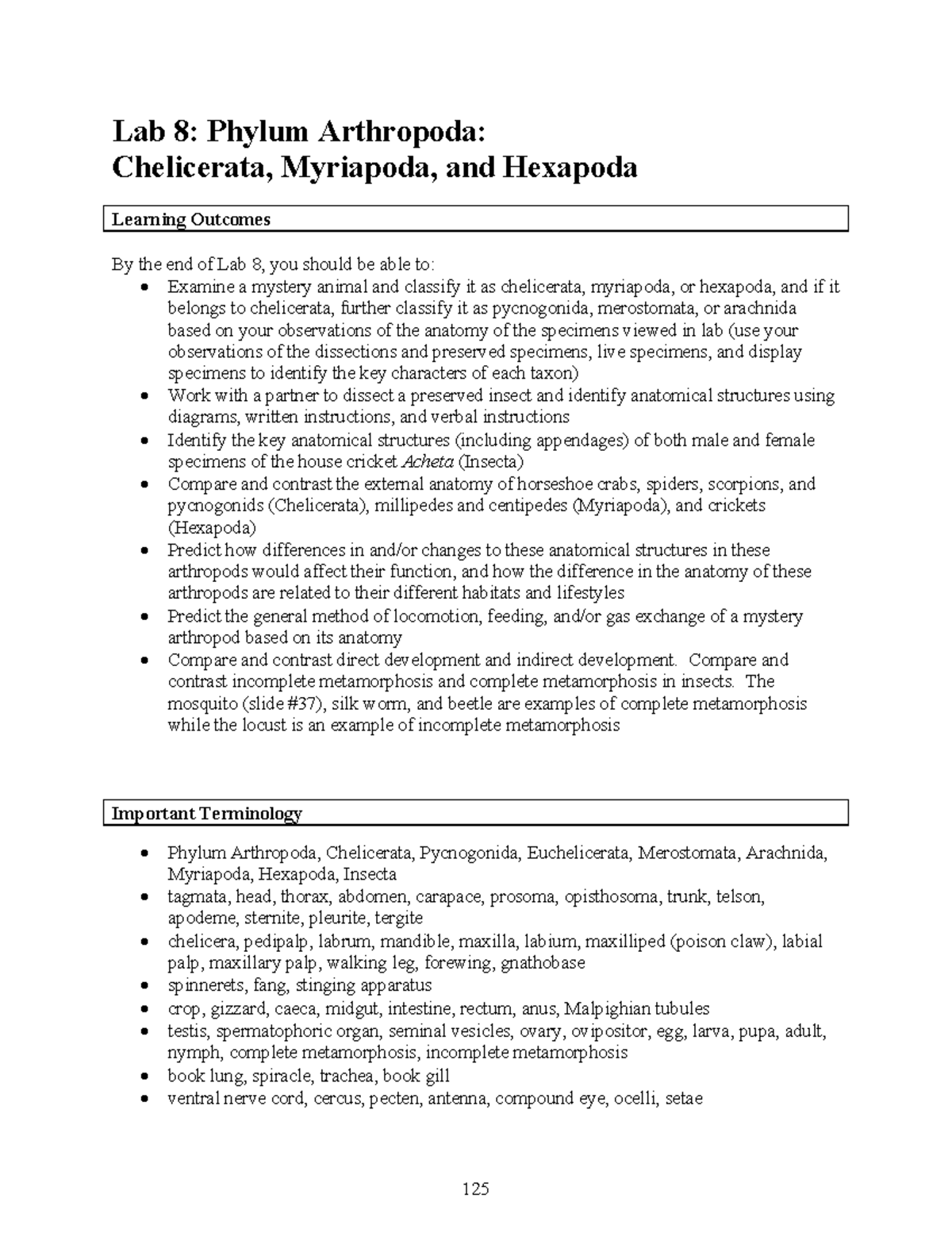 Lab Manual 2022 Lab 8 Chelicerata Myriapoda Hexapoda Lab 8 Phylum Arthropoda Chelicerata Lab Manual 2022 Lab 8 Chelicerata Myriapoda Hexapoda Lab 8 Phylum Arthropoda Chelicerata
