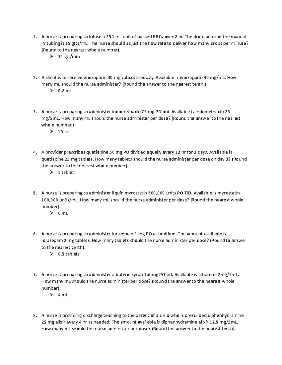 Med Math Practice Questions - A nurse is preparing to infuse a 250-mL ...