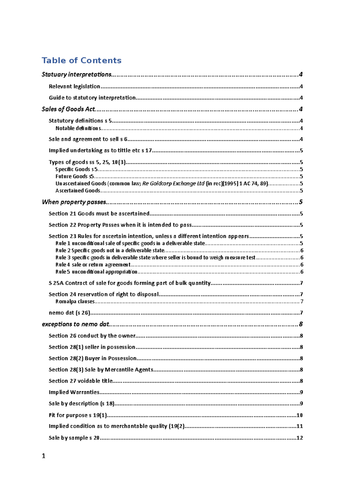 Notes for Intro to property and commercial law exam - Table of Contents ...