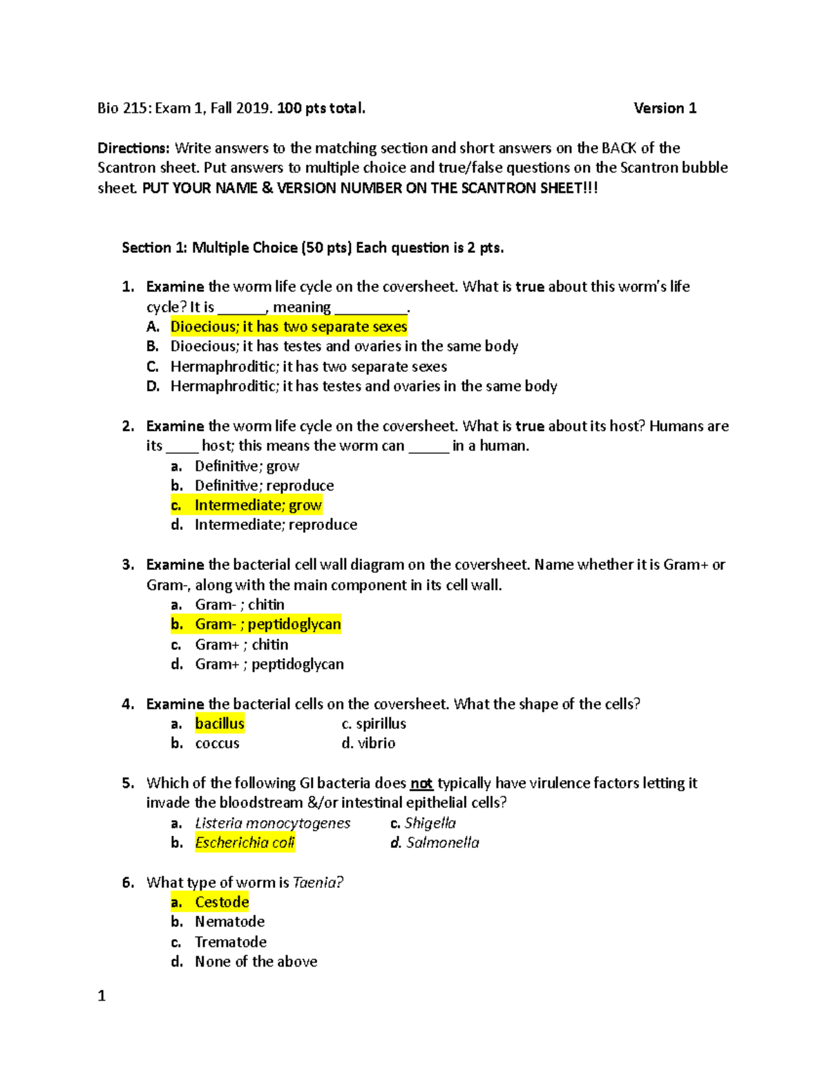 Exam 1 2021 Practice Exam: Unit 1 OpenStax Microbiology - Bio 215: Exam ...