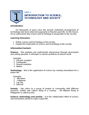 STS Chapter 1 - STS LECTURES - Science ,Technology and Society - PUP ...
