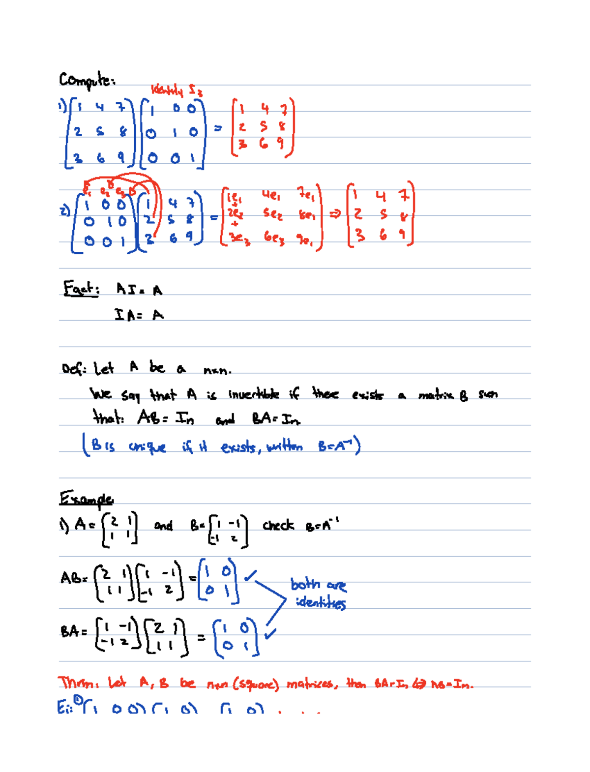 3.6 Inversible Matrix Theorem - compute HIIIII H IIIB 1 I Fat AI A IA A ...