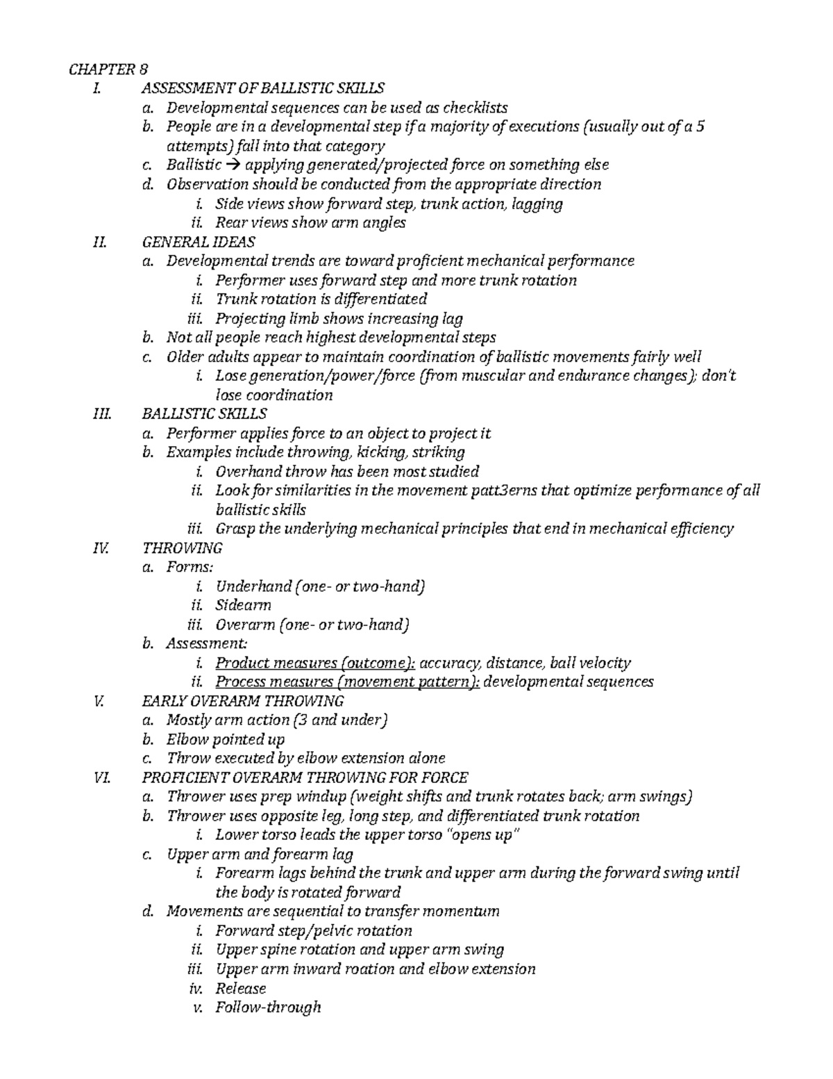 2018-Motor Development-Chapter 8 Notes - CHAPTER 8 I. ASSESSMENT OF ...