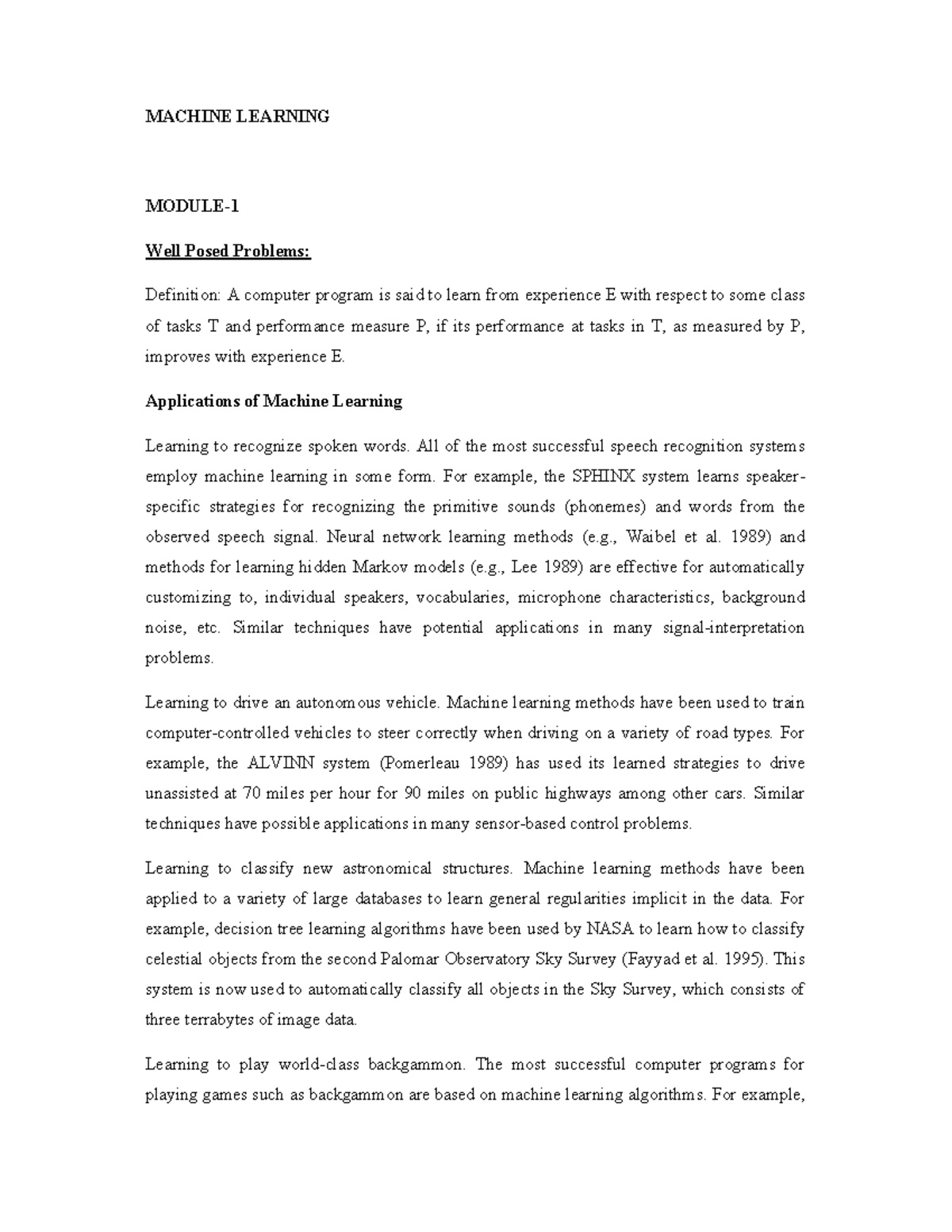 Machine Learning notes - MACHINE LEARNING MODULE- Well Posed Problems ...