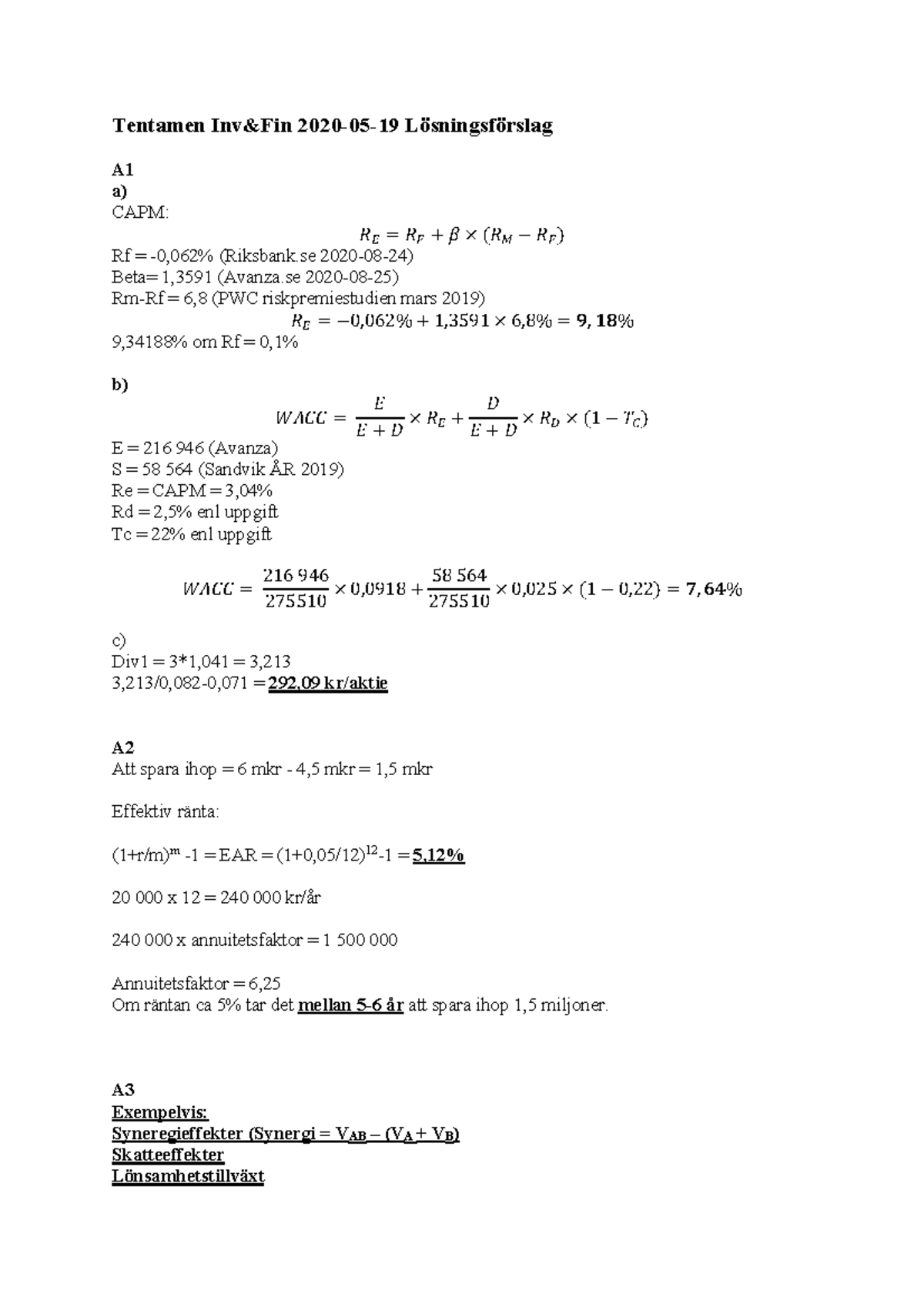 2020-08-25 Tentamen I Investering Och Finansiering - Tentamen Inv&Fin ...
