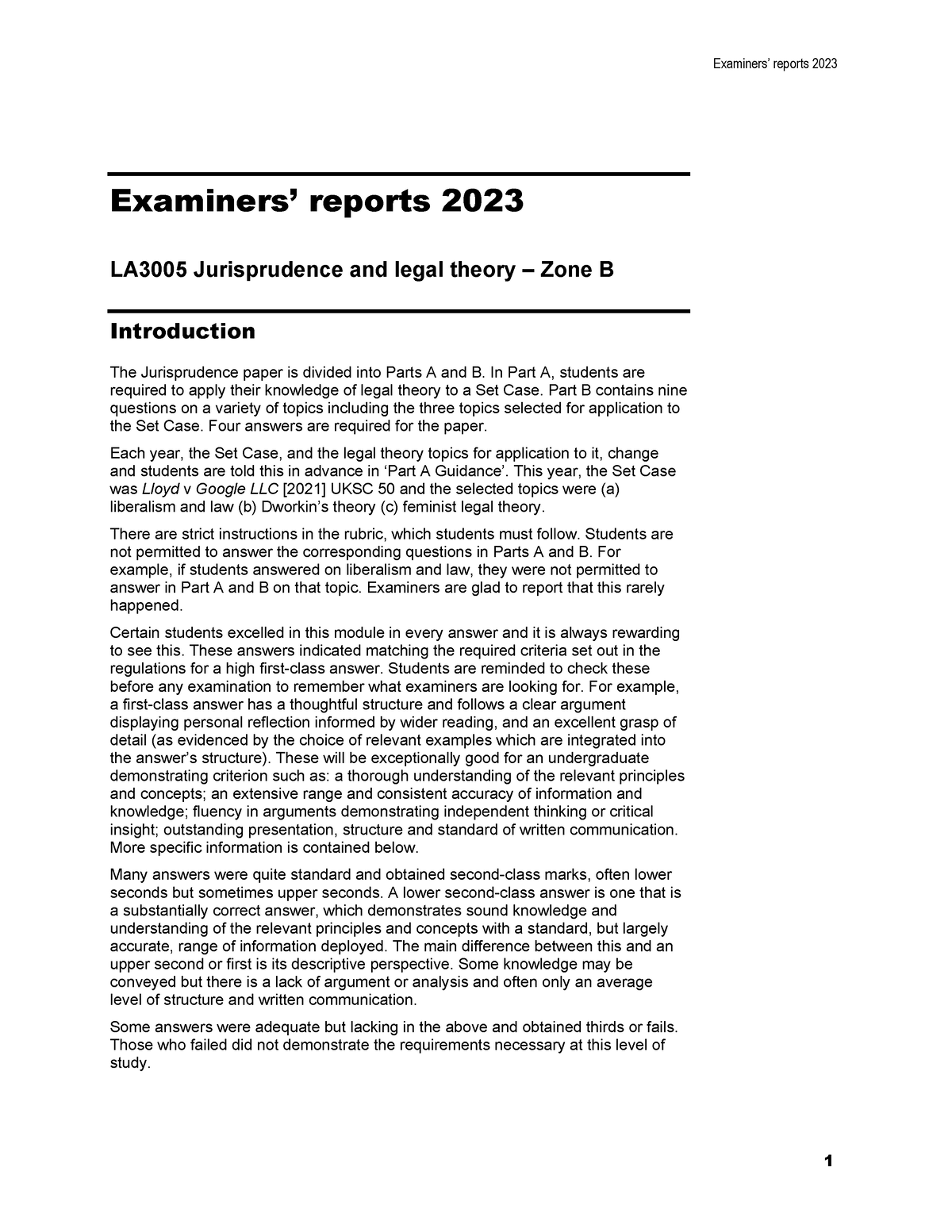 Jurisprudence Report 2023 B - Examiners’ Reports 2023 Examiners ...