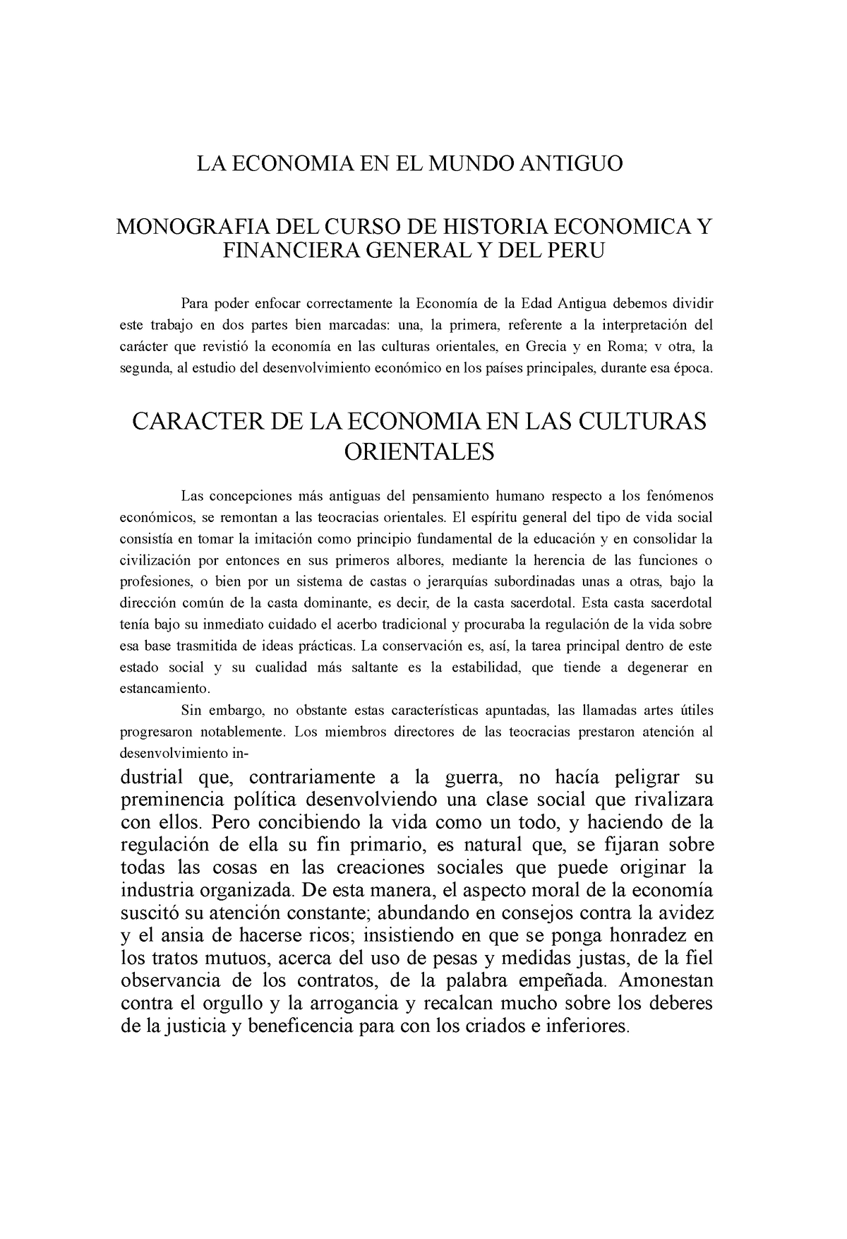 La Economia En El Mundo Antiguodocx Word Monografia Del Curso De Historia Economica Y