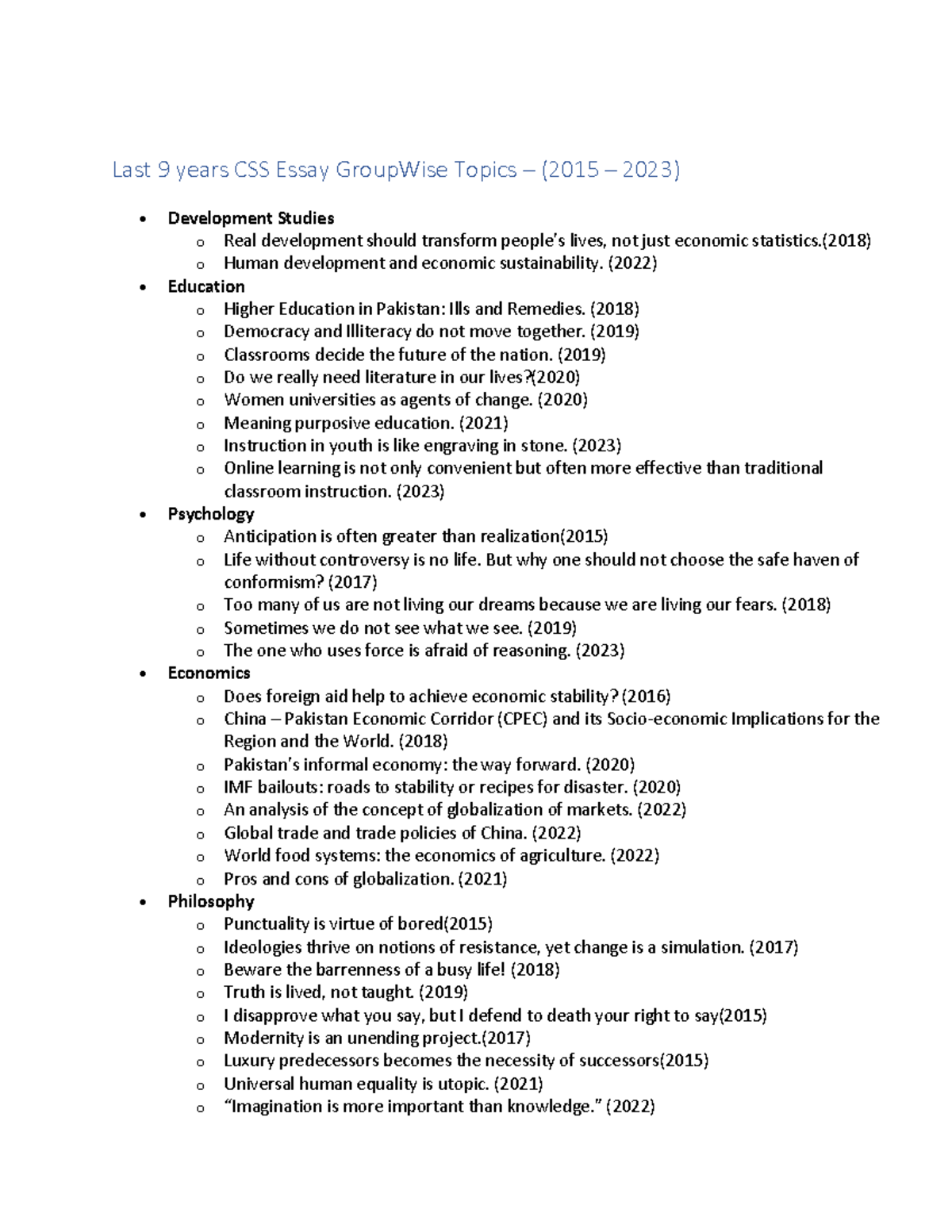 css essay topics list