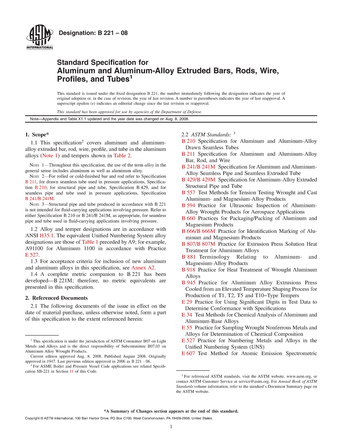 ASTM B221 - NORMA - Designation: B 221 – 08 Standard Specification For ...