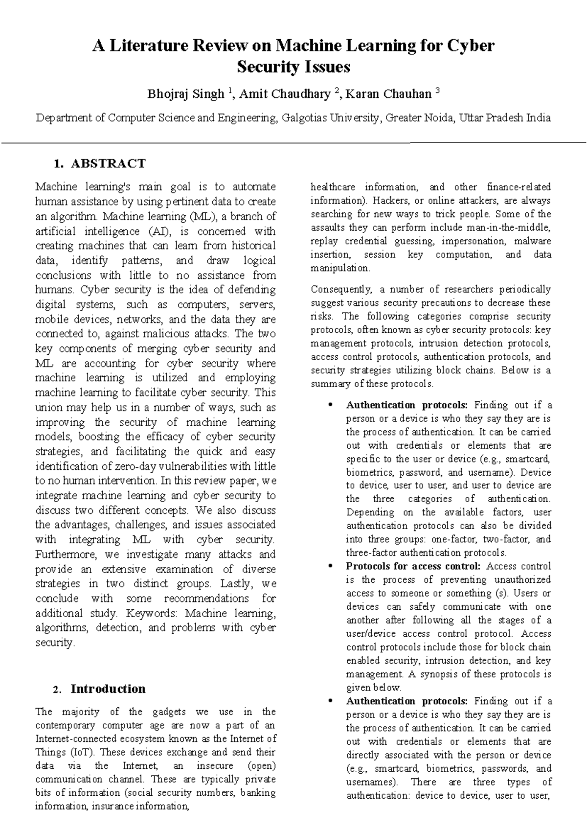 A Literature Review on Machine Learning for Cyber Security Issues - A ...