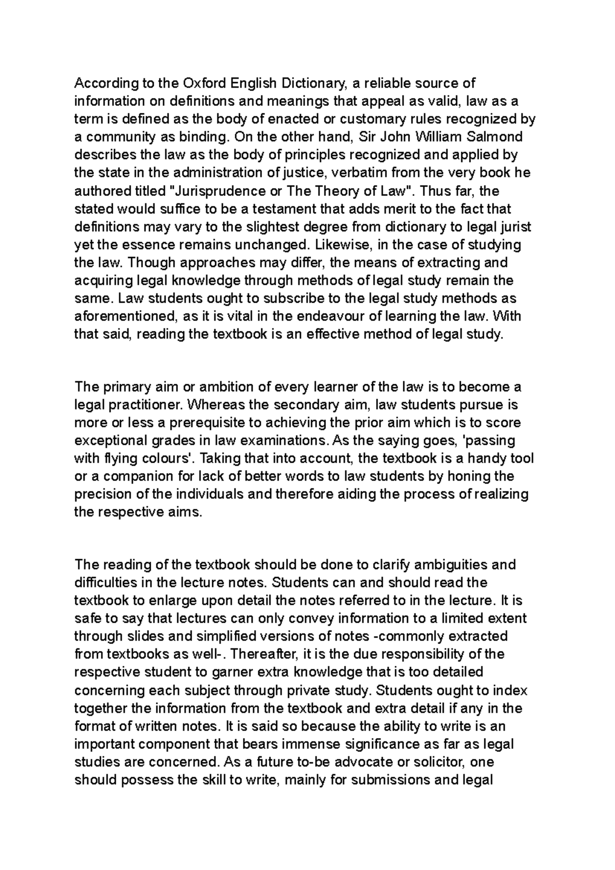 Introduction to Law Tutorial 1 Answer - According to the Oxford English ...