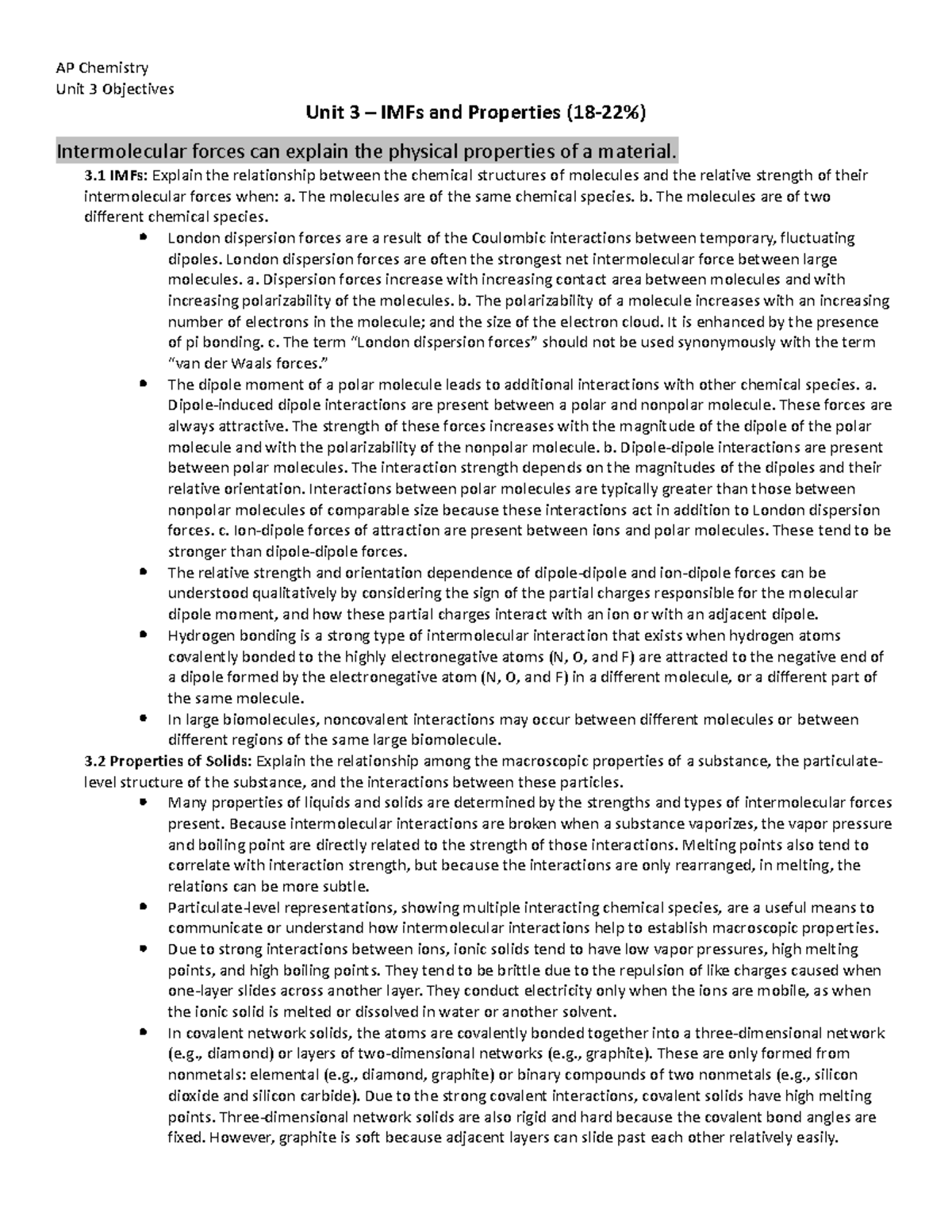 APChemistry Editable Unit 3CEDLearning Objectives-1 - AP Chemistry Unit ...