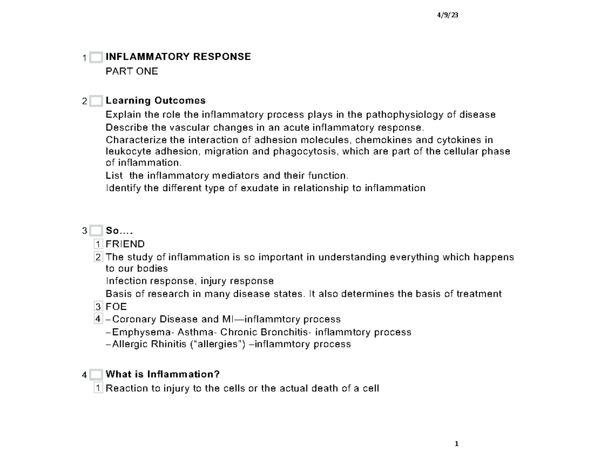 JSInflammatory+Response+Part+1+2022 - 4/9/ 1 INFLAMMATORY RESPONSE PART ...