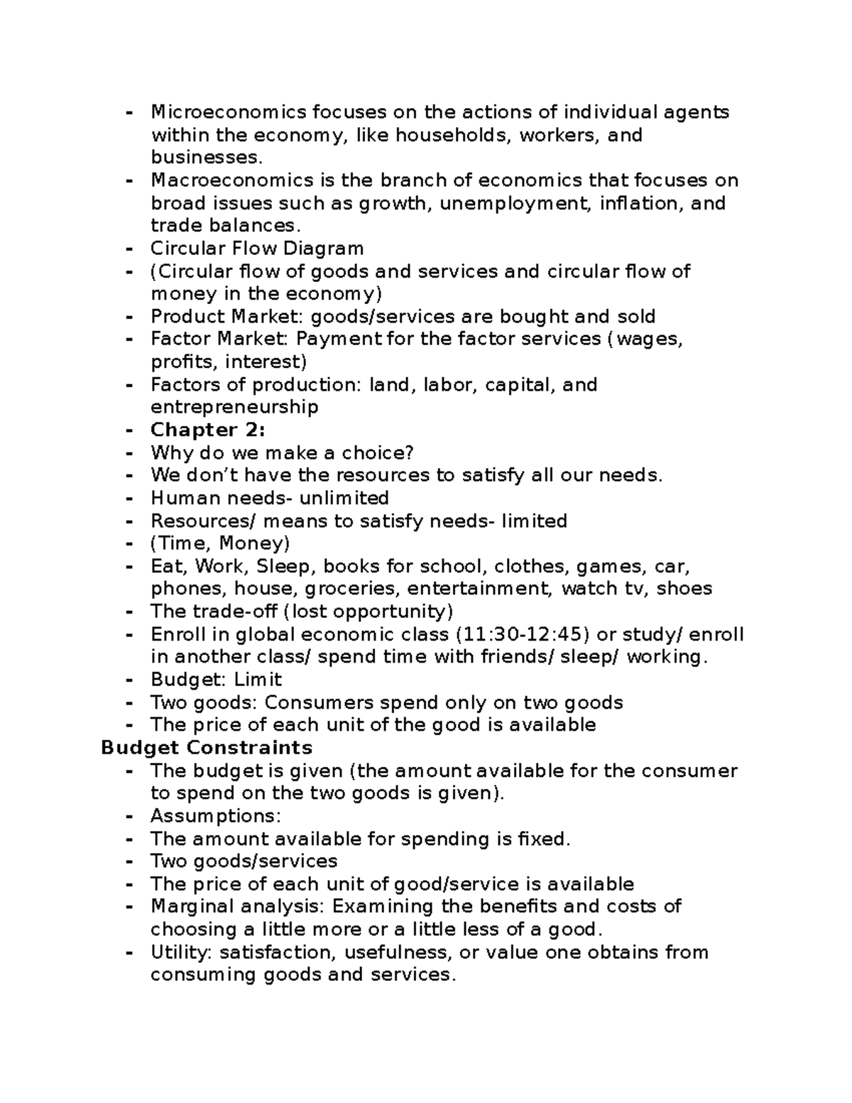 In Class Notes Econ - Microeconomics focuses on the actions of ...